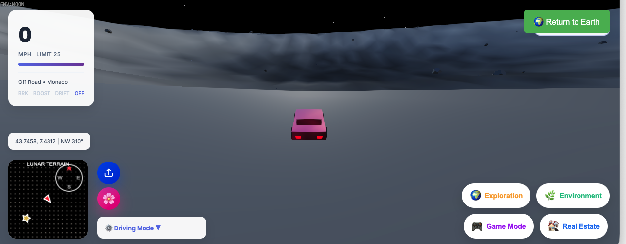 Driving a car on the moon