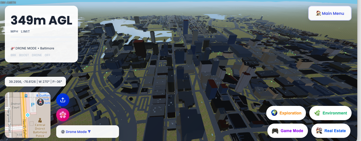 Drone view over Baltimore skyline