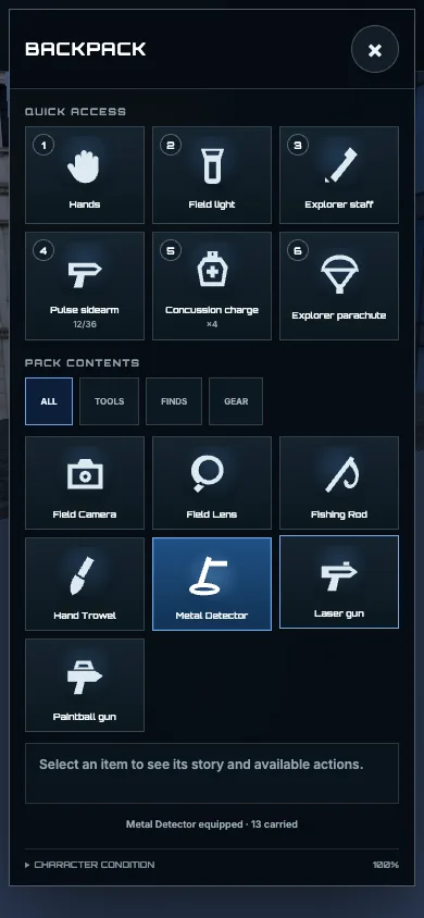 Configurable Backpack quick slots on a phone