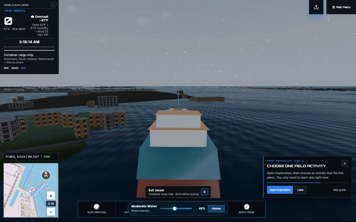 Container cargo ship underway near Rotterdam