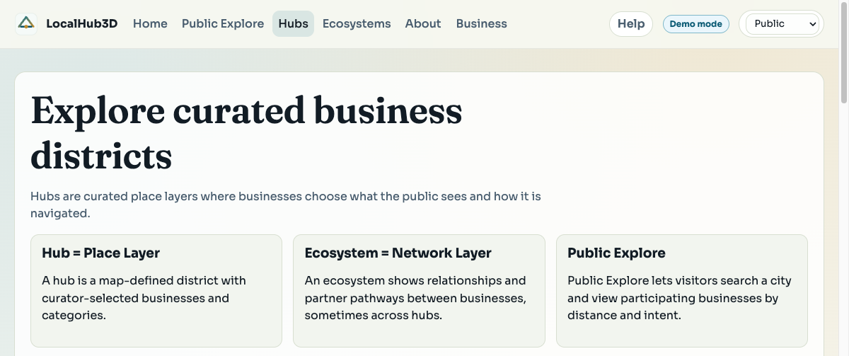 LocalHub hubs listing screenshot