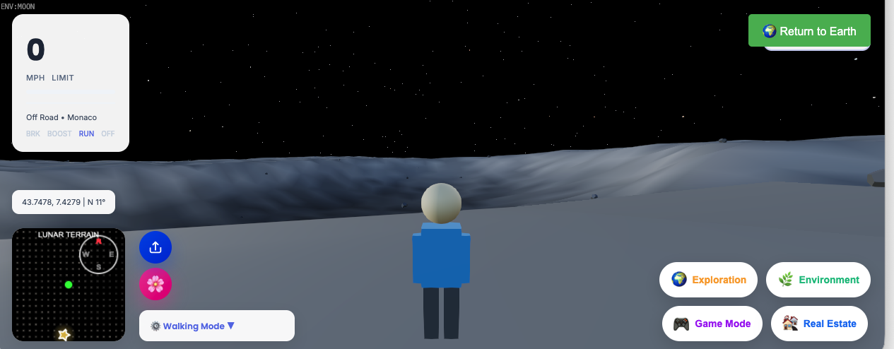 WorldExplorer3D moon traversal mode